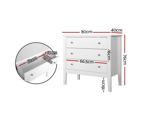 Chest of Drawers Storage Cabinet Bedside Table Dresser Tallboy White Artiss