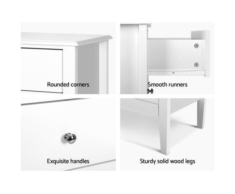 Chest of Drawers Storage Cabinet Bedside Table Dresser Tallboy White Artiss