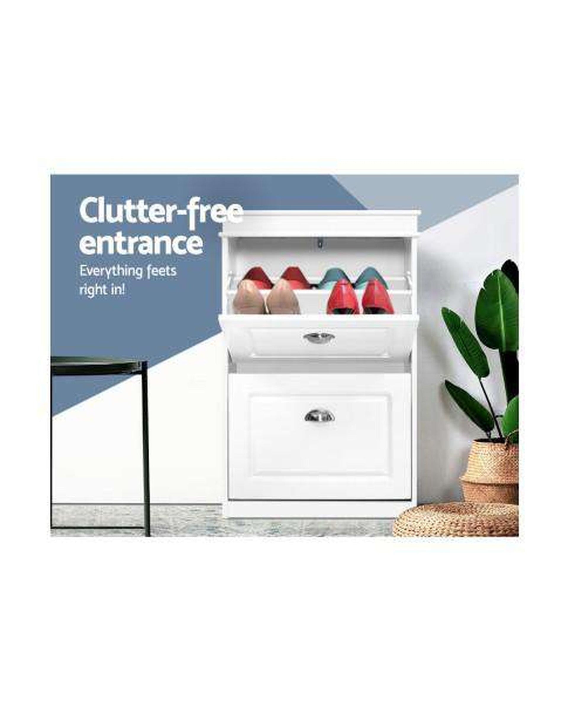 Shoe Cabinet Shoes Storage Rack White Organiser Shelf Cupboard Drawer 12 Pairs Artiss