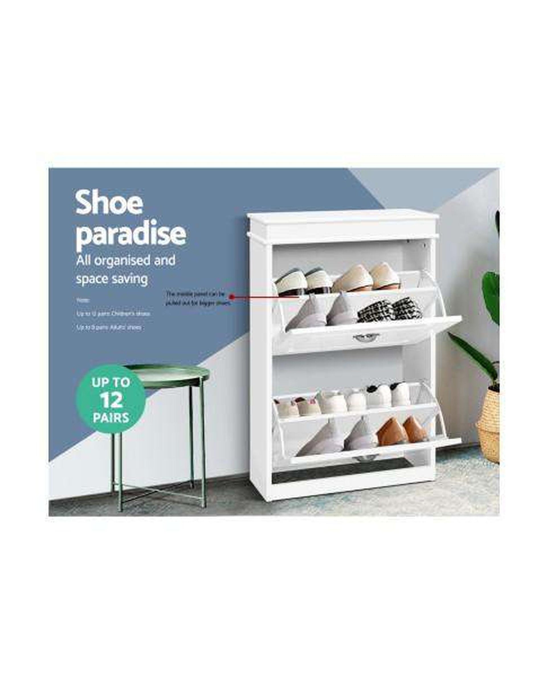 Shoe Cabinet Shoes Storage Rack White Organiser Shelf Cupboard Drawer 12 Pairs Artiss