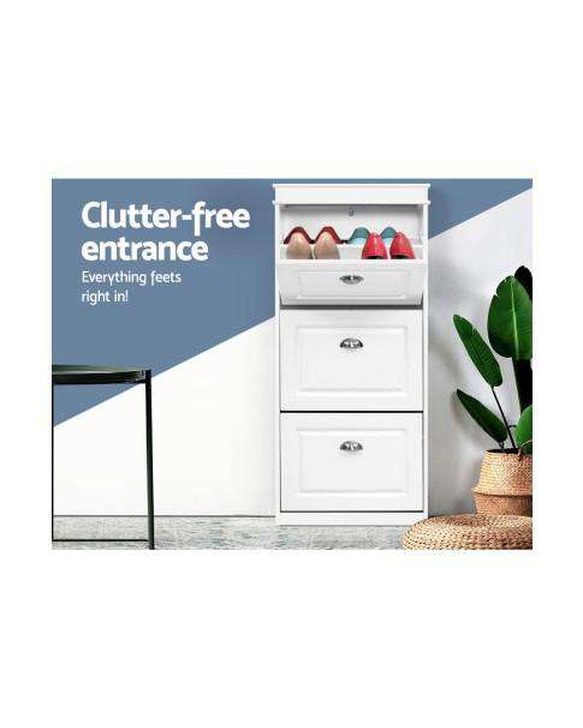 Shoe Cabinet Shoes Storage Rack White Organiser Shelf Cupboard 18 Pairs Drawer Artiss