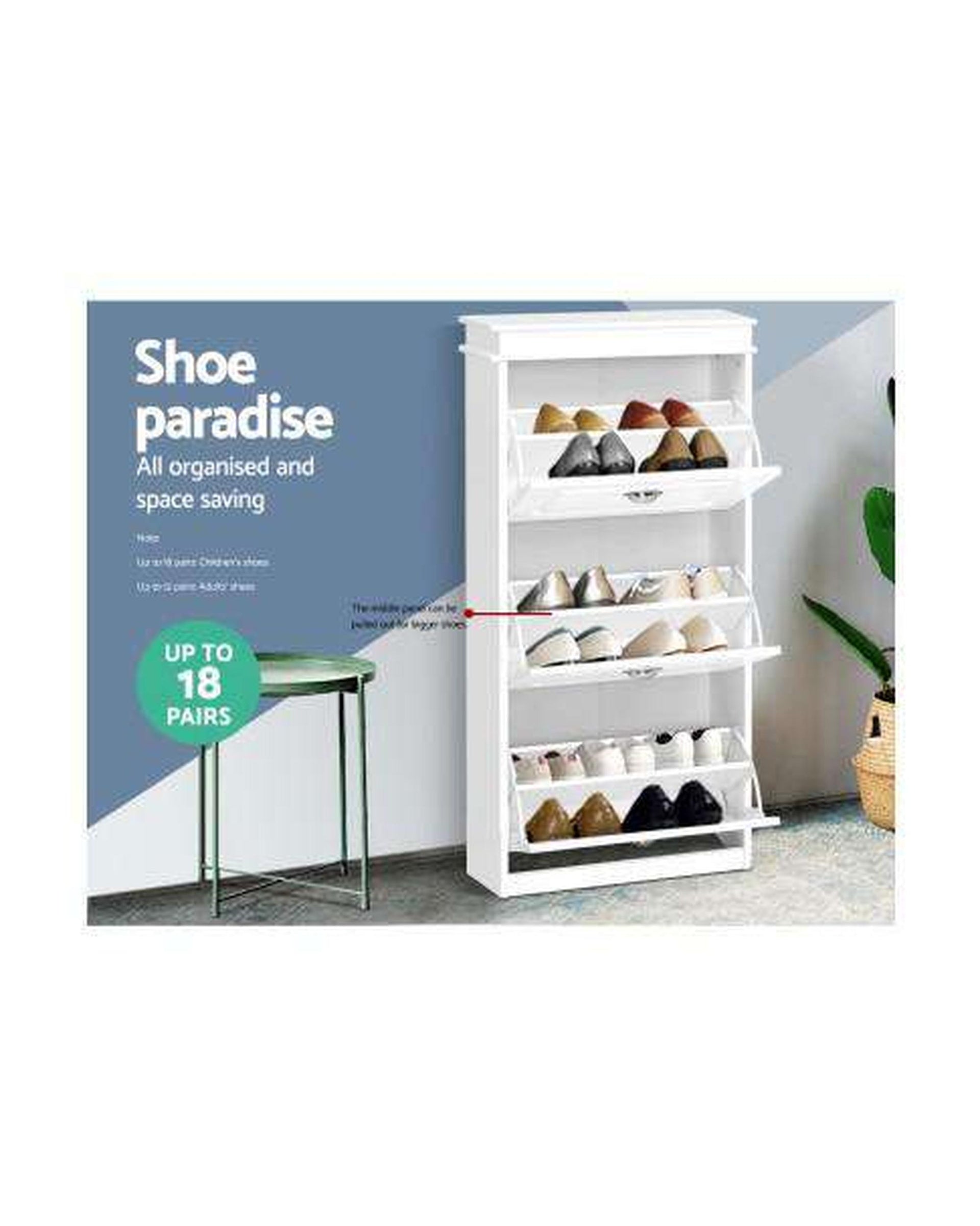 Shoe Cabinet Shoes Storage Rack White Organiser Shelf Cupboard 18 Pairs Drawer Artiss