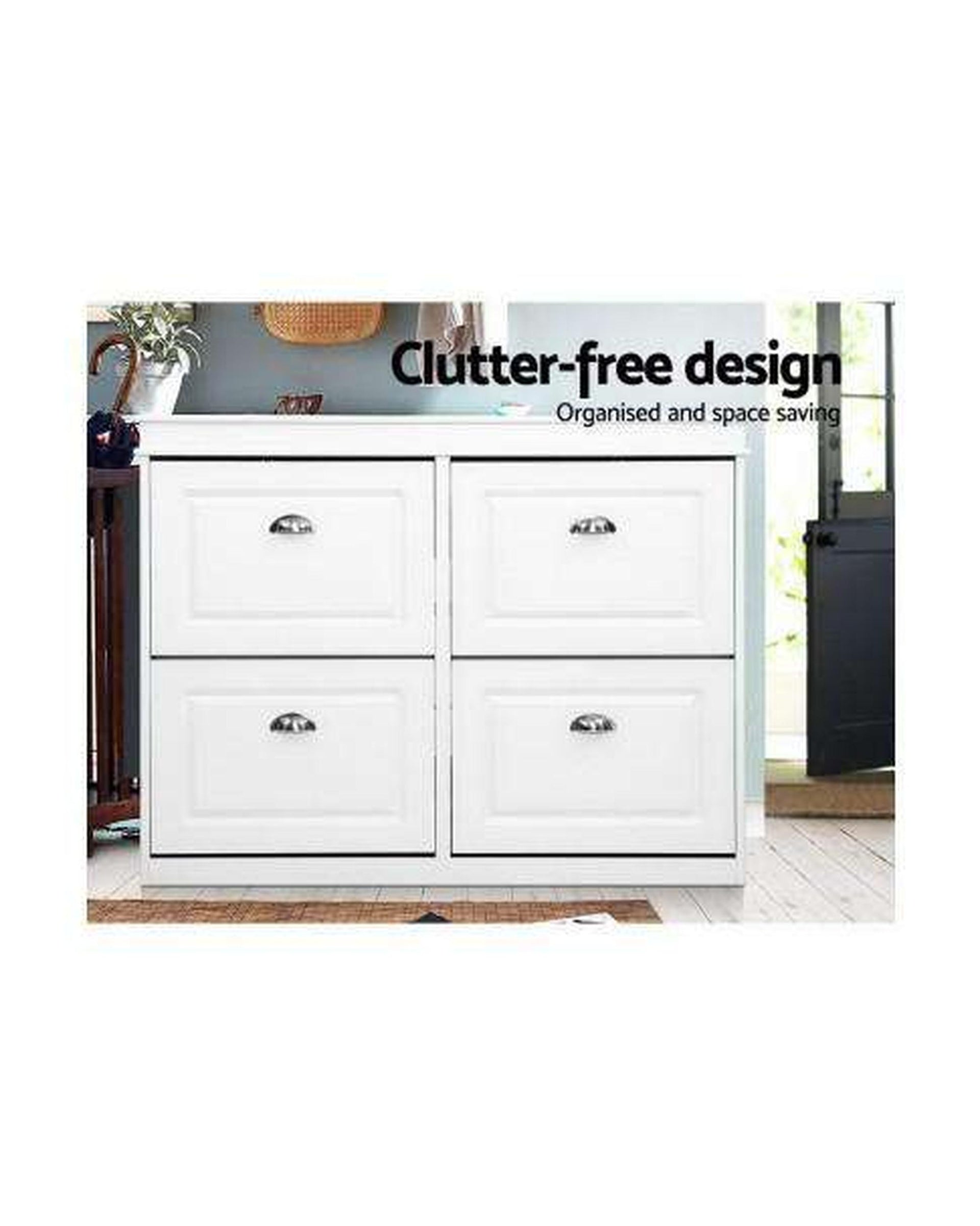 Shoe Cabinet Shoes Storage Rack Organiser White Shelf Drawer Cupboard 24 Pairs Artiss