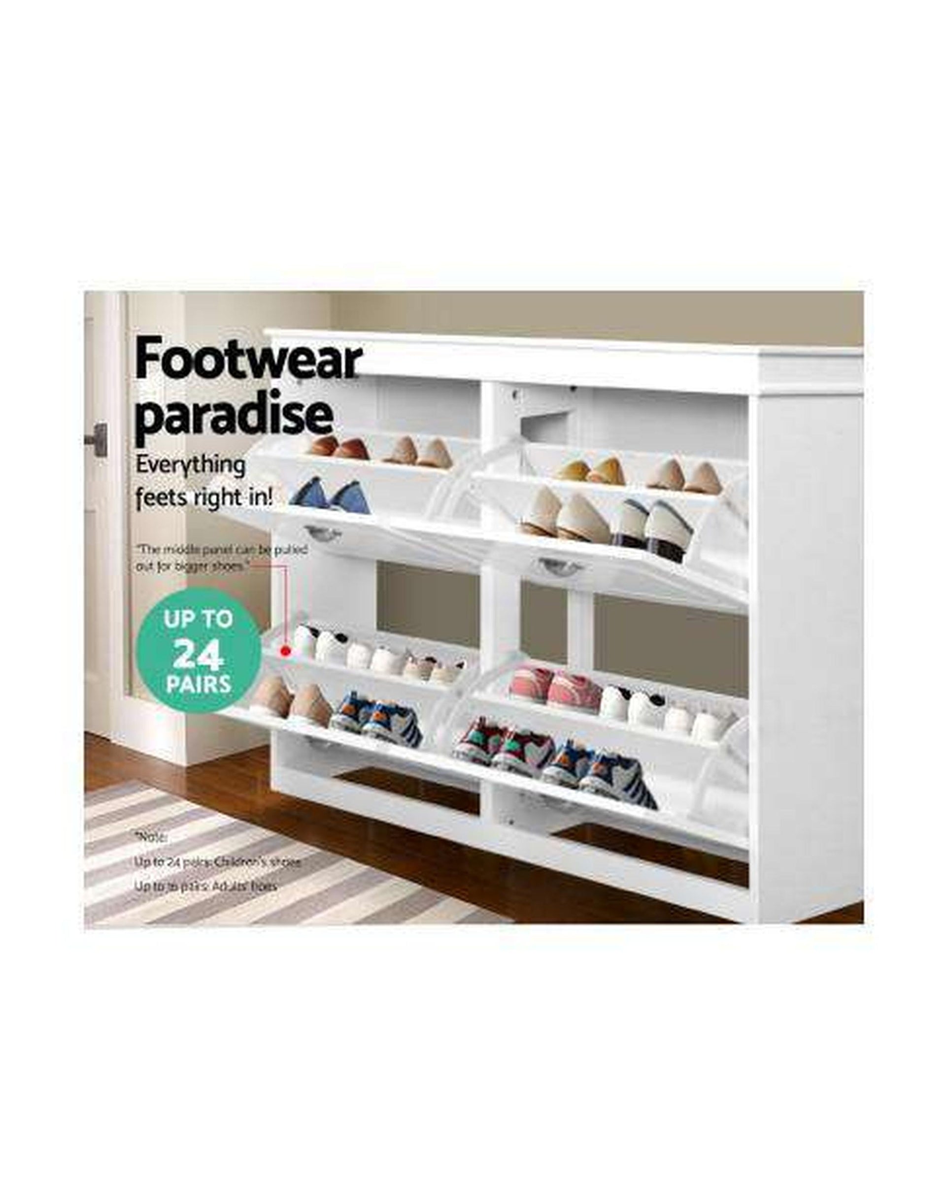 Shoe Cabinet Shoes Storage Rack Organiser White Shelf Drawer Cupboard 24 Pairs Artiss