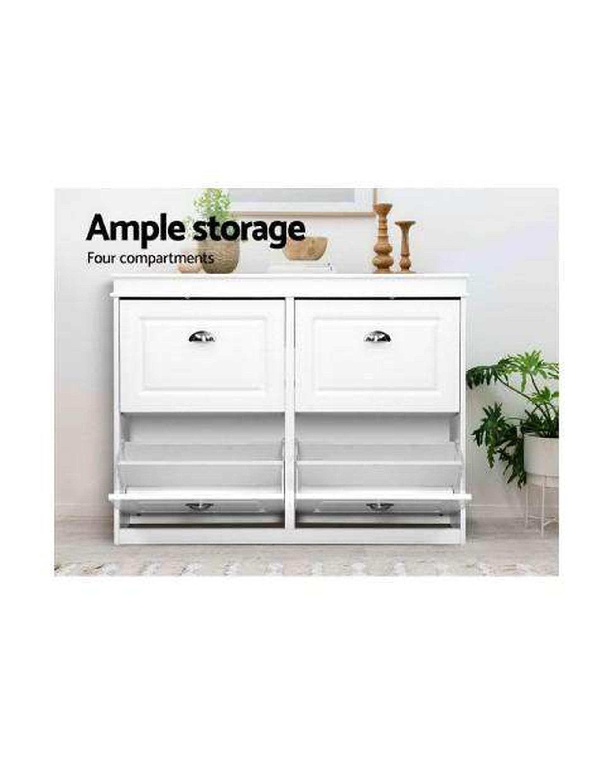 Shoe Cabinet Shoes Storage Rack Organiser White Shelf Drawer Cupboard 24 Pairs Artiss