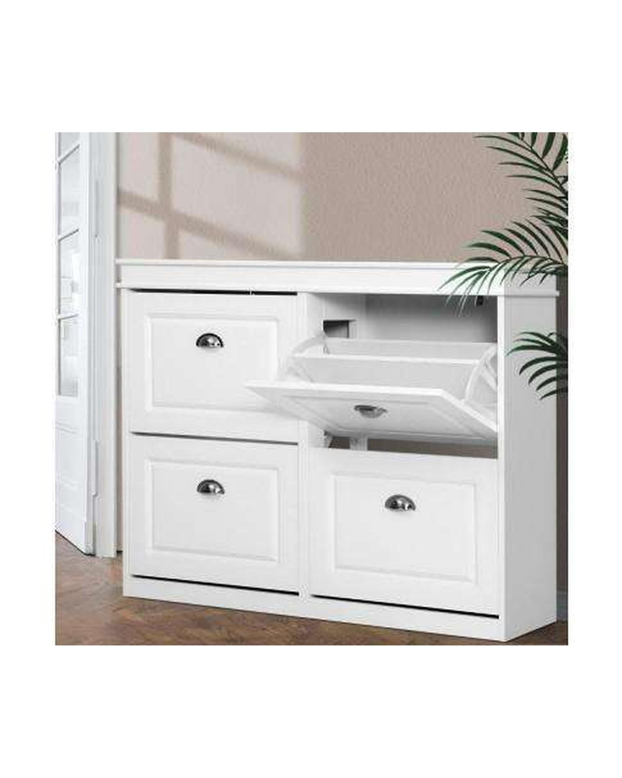 Shoe Cabinet Shoes Storage Rack Organiser White Shelf Drawer Cupboard 24 Pairs Artiss