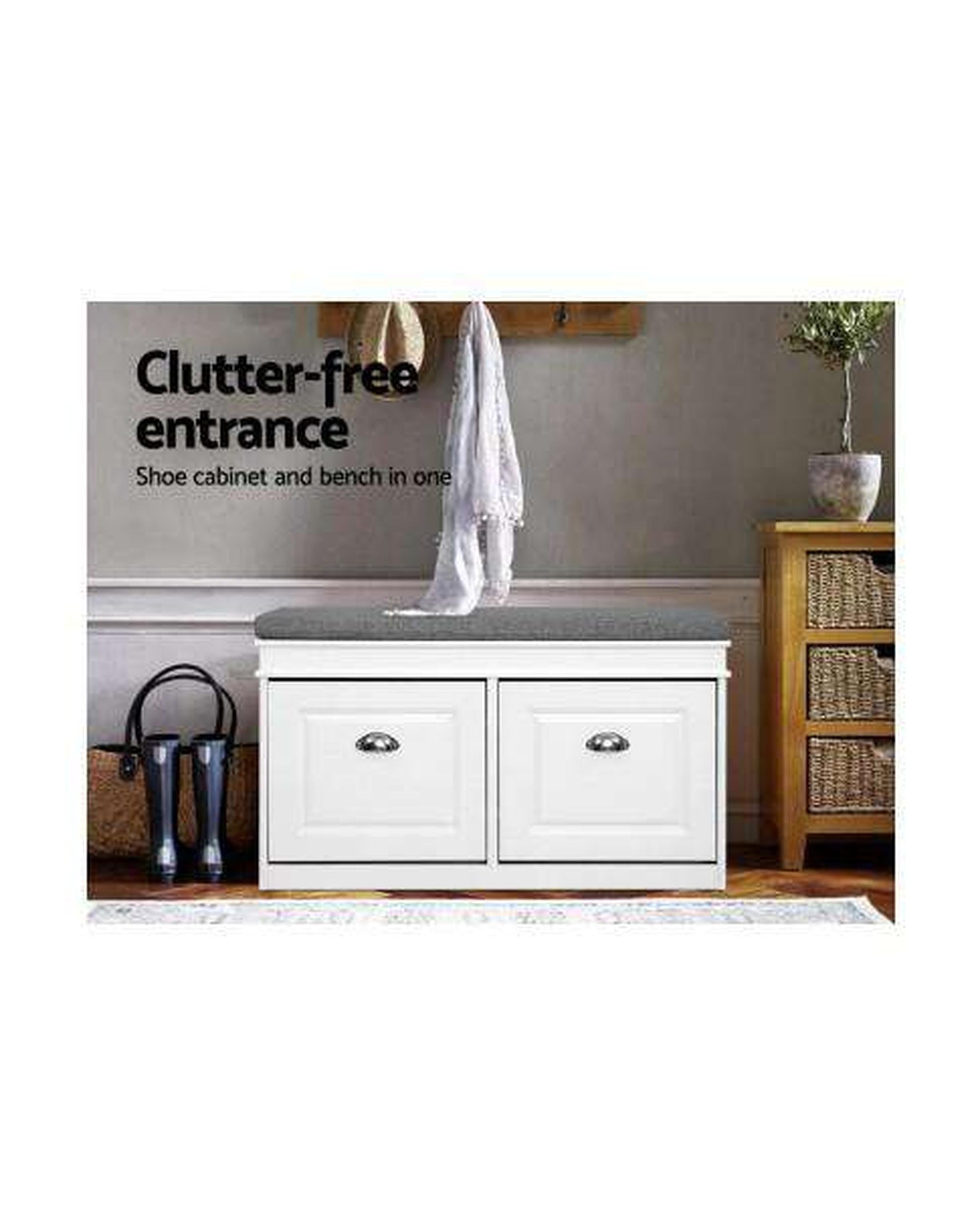 Shoe Cabinet Bench Shoes Storage Rack Organiser Drawer White Shelf 12 Pairs Box Artiss