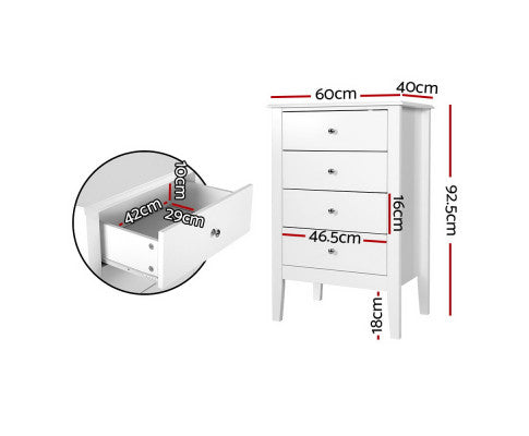 4 Chest of Drawers Tallboy Storage Cabinet Bedside Table Dresser White Artiss