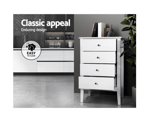 4 Chest of Drawers Tallboy Storage Cabinet Bedside Table Dresser White Artiss