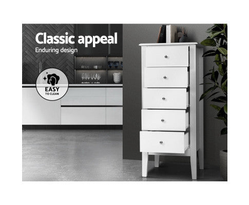5 Tallboy Chest of Drawers Storage Cabinet Bedside Table Dresser White Artiss