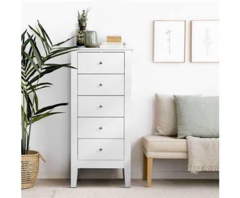 5 Tallboy Chest of Drawers Storage Cabinet Bedside Table Dresser White Artiss
