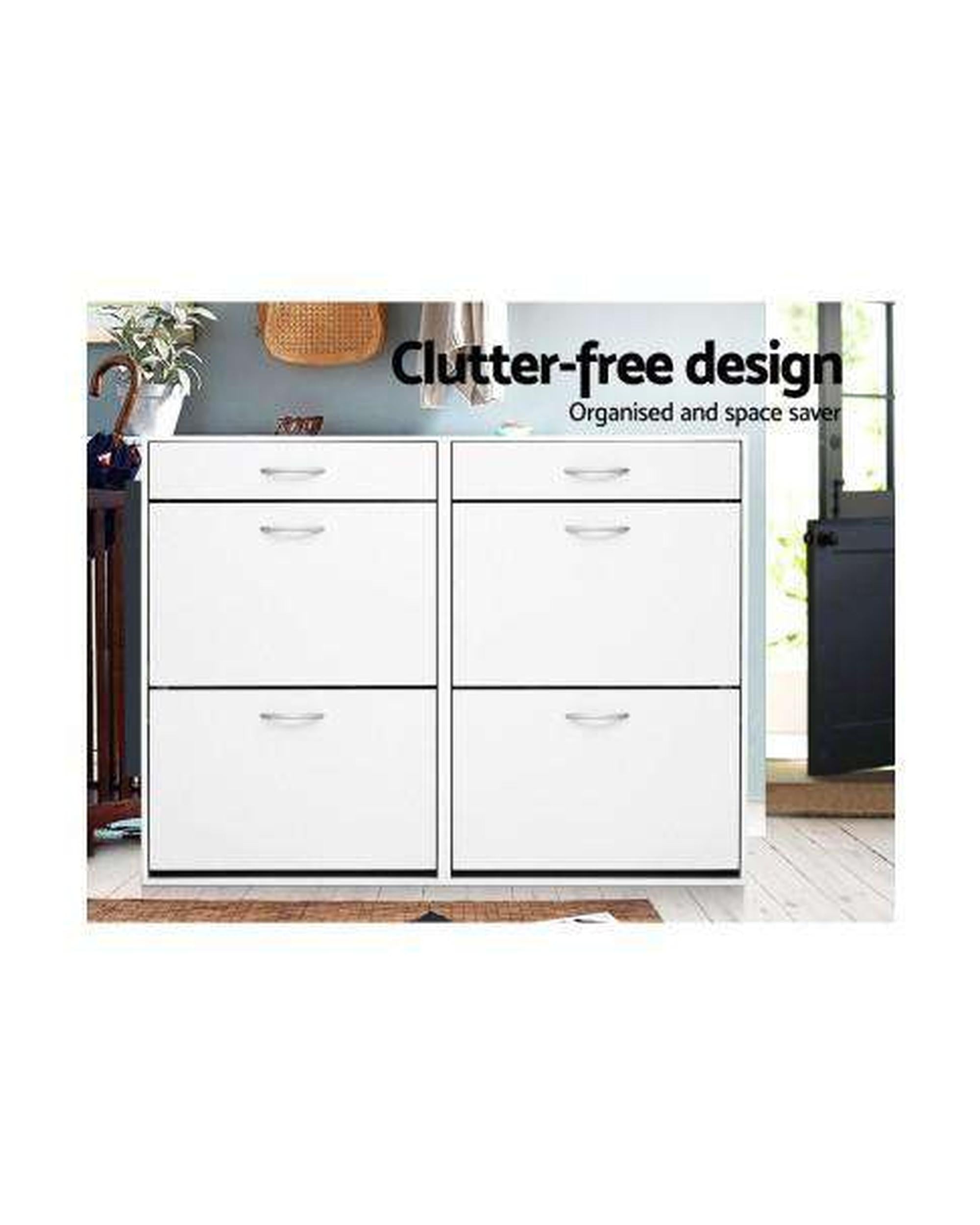 36 Pairs Shoe Cabinet Rack Organisers Storage Shelf Drawer Cupboard White Artiss