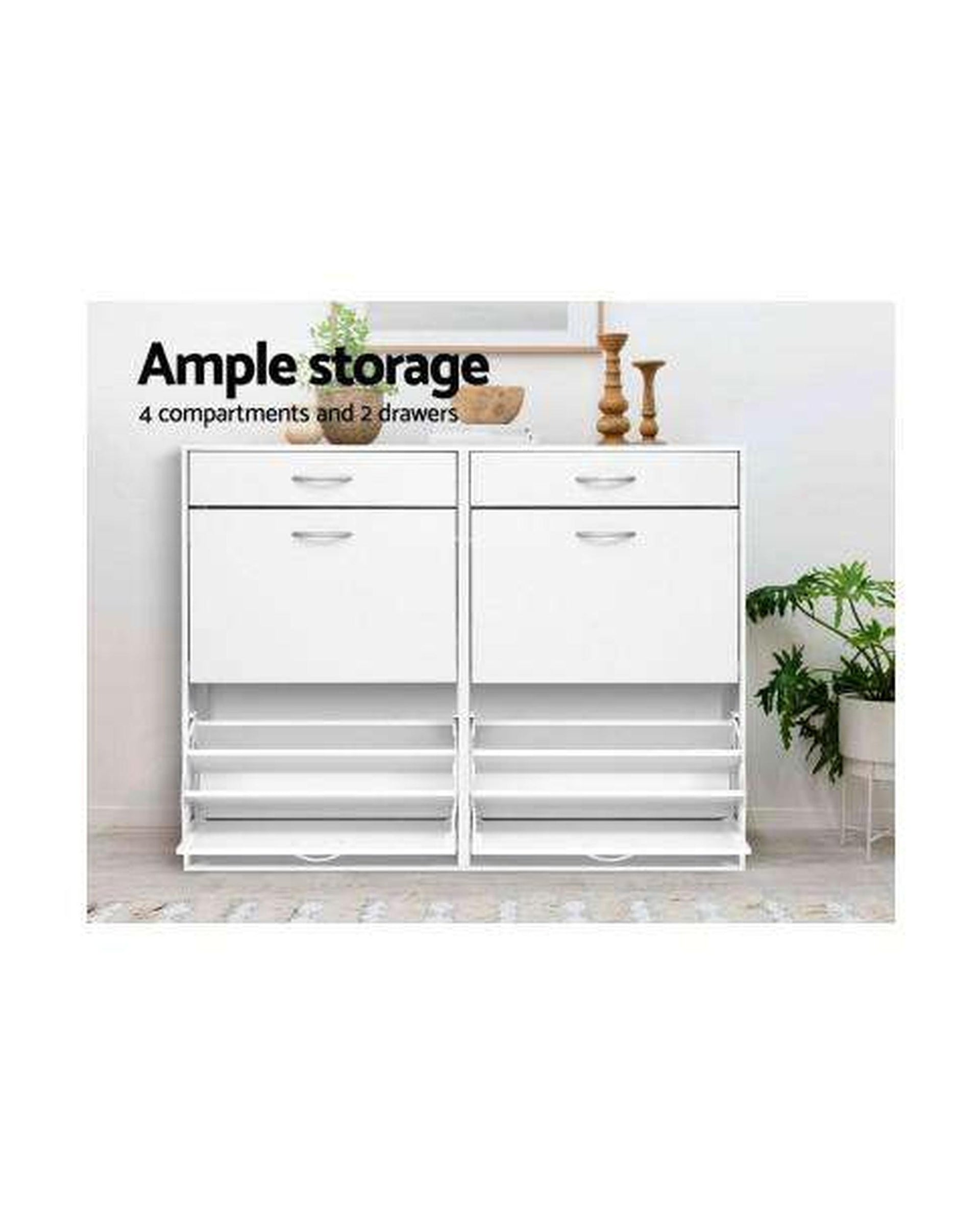 36 Pairs Shoe Cabinet Rack Organisers Storage Shelf Drawer Cupboard White Artiss
