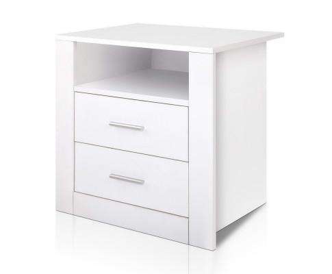 Anti-Scratch Bedside Table 2 Drawers - White Artiss
