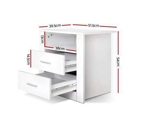 Anti-Scratch Bedside Table 2 Drawers - White Artiss