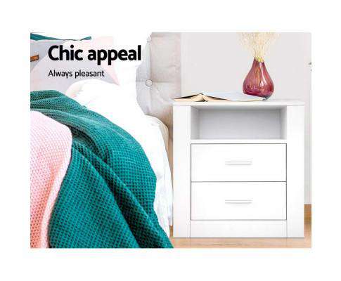 Anti-Scratch Bedside Table 2 Drawers - White Artiss