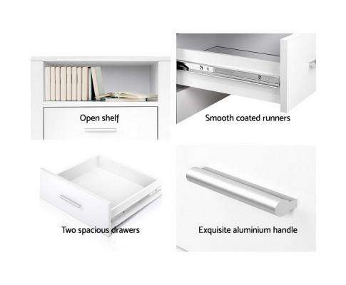 Anti-Scratch Bedside Table 2 Drawers - White Artiss