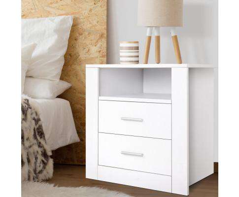 Anti-Scratch Bedside Table 2 Drawers - White Artiss