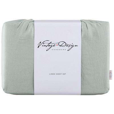 Vintage Design Fog Green Vintage Style 100% Linen Sheet Set Vintage Design
