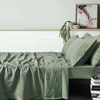 Vintage Design Fog Green Vintage Style 100% Linen Sheet Set Vintage Design