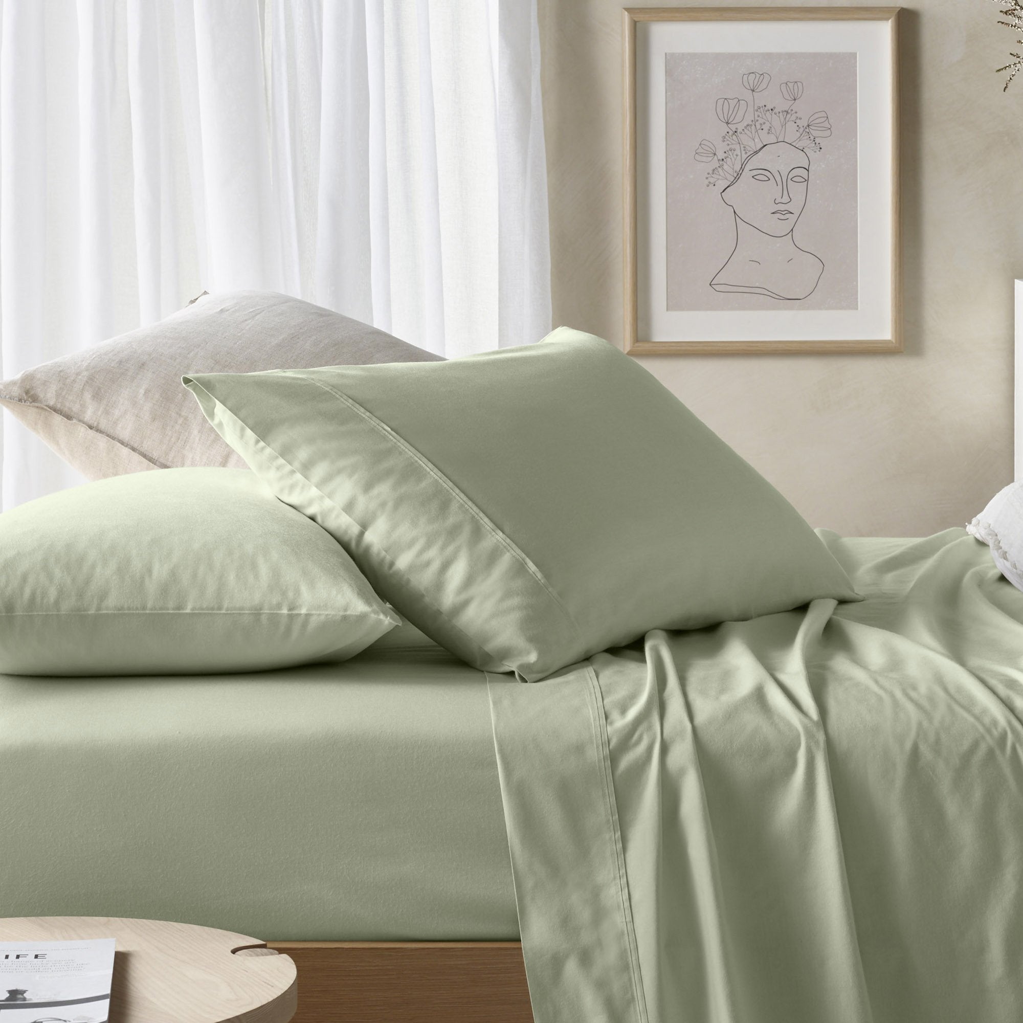 Vintage Design Fog Green Eucalyptus & Cotton Sheet Set Vintage Design