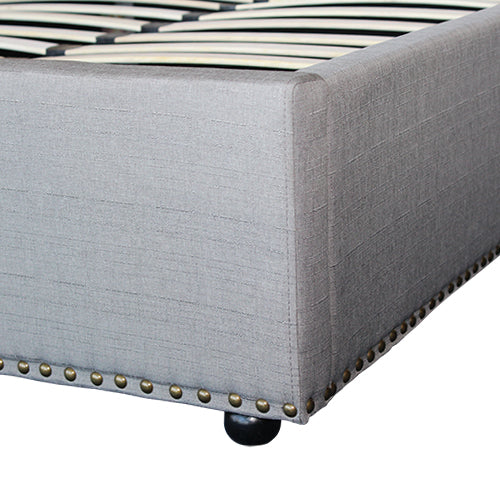Paris Wing Upholstered Bed With Diamond Tufted Detailing - GREY Melbournians Furniture