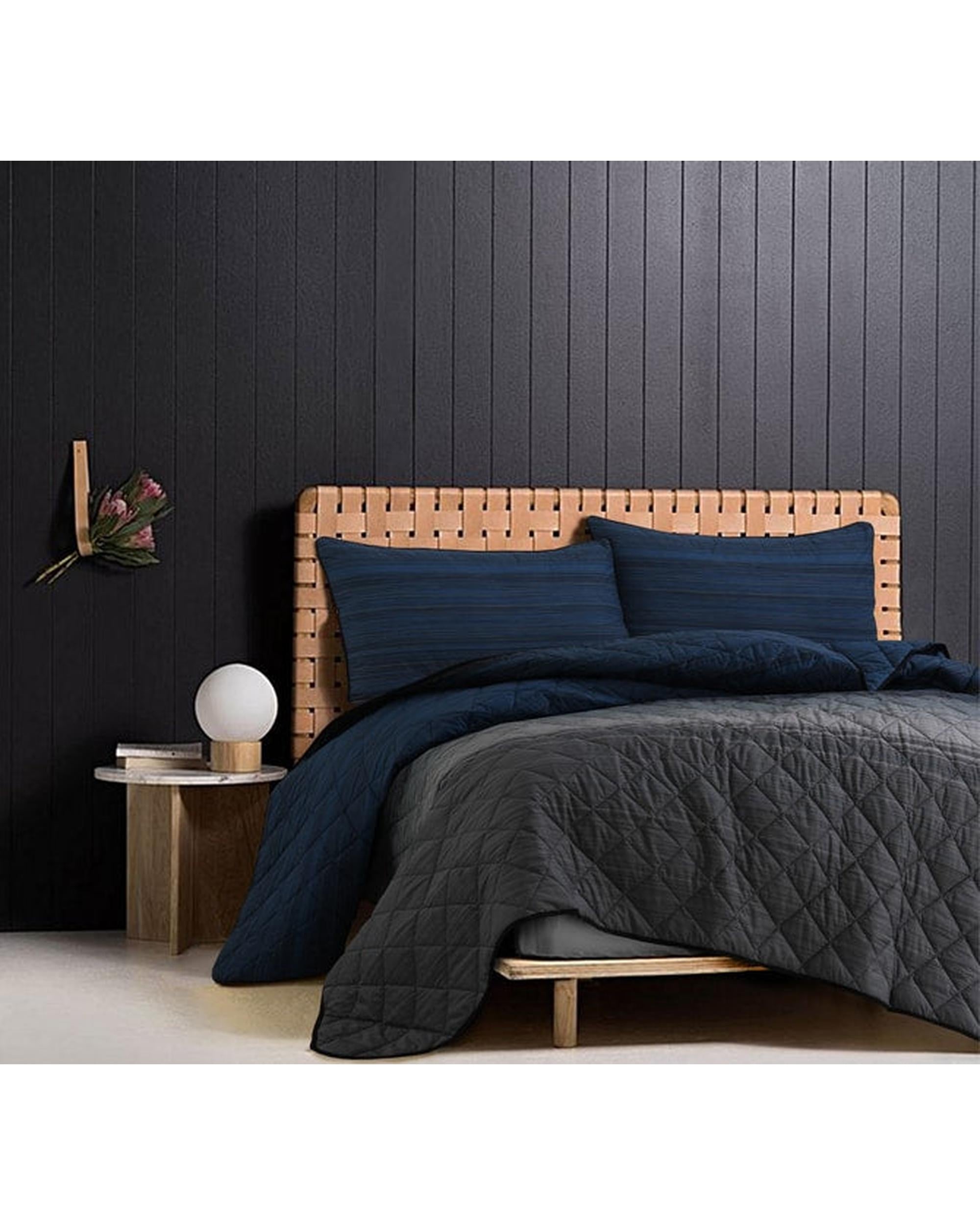 Amsons Grey Black Blue Stripes Bedspread Set Amsons