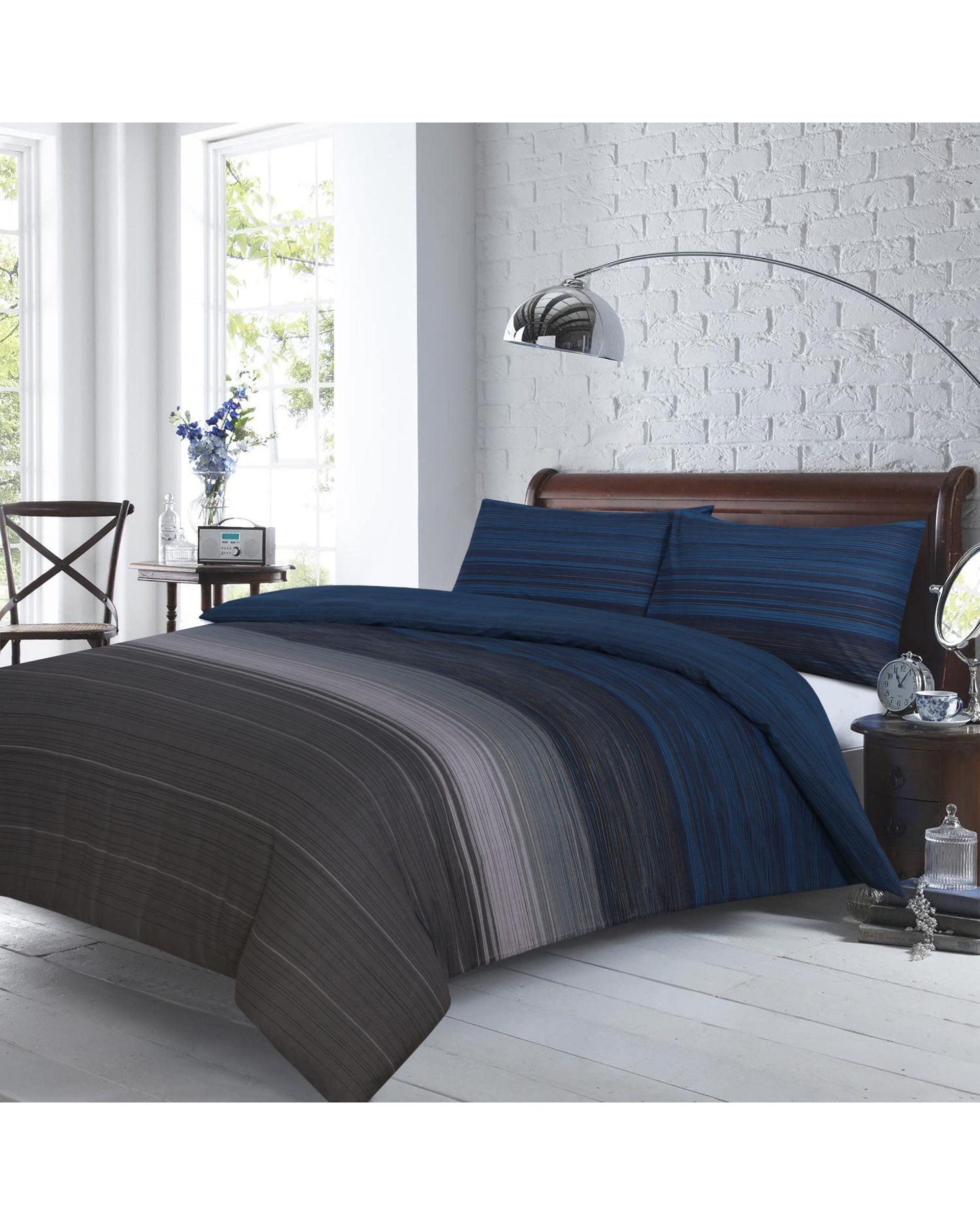 Amsons 100% Cotton Quilt Cover Set  - GBBS - Grey/Blue/Black Amsons