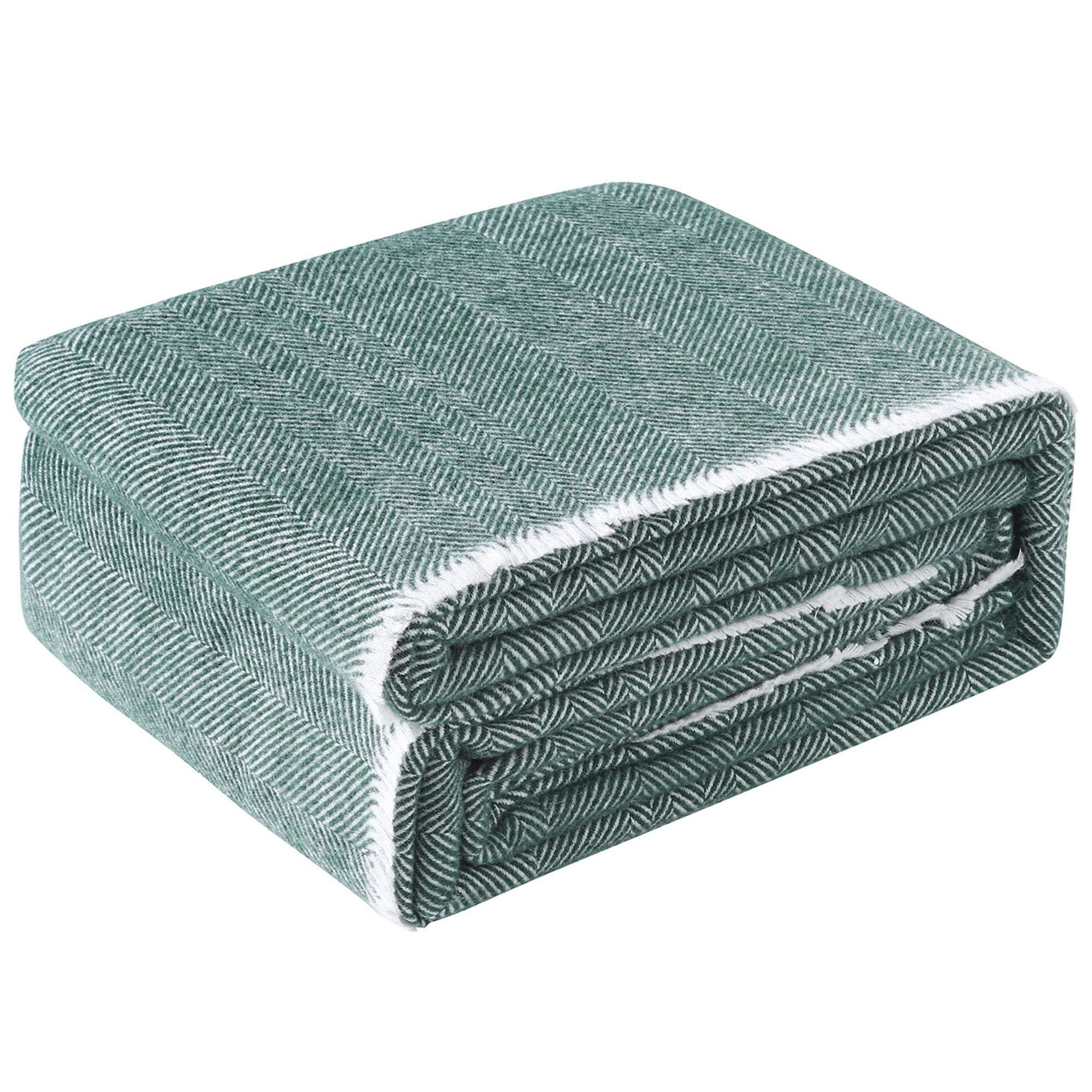 Accessorize Green Herringbone Wool Blanket Accessorize