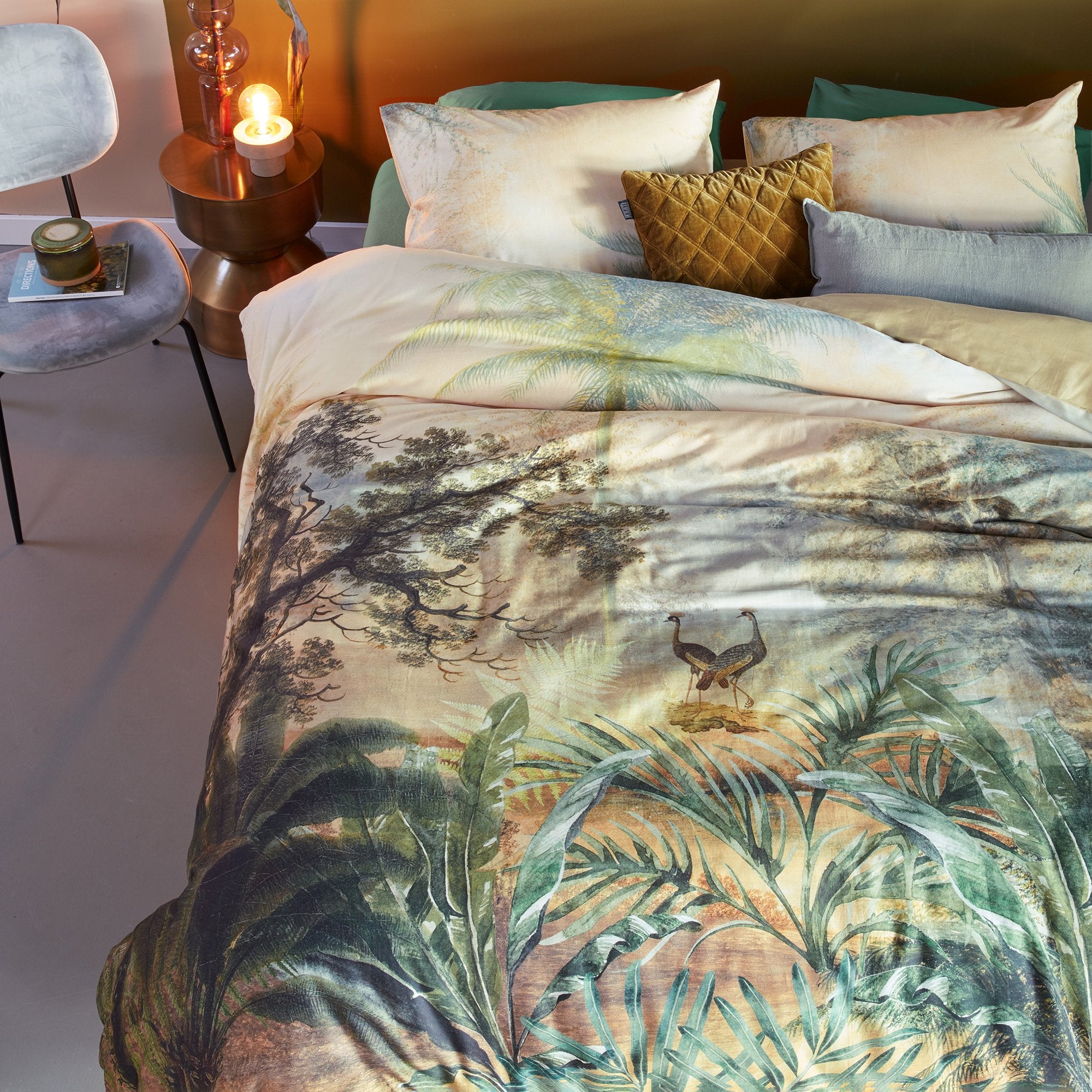 Bedding House Panoramic Green Sateen Quilt Cover Set Bedding House