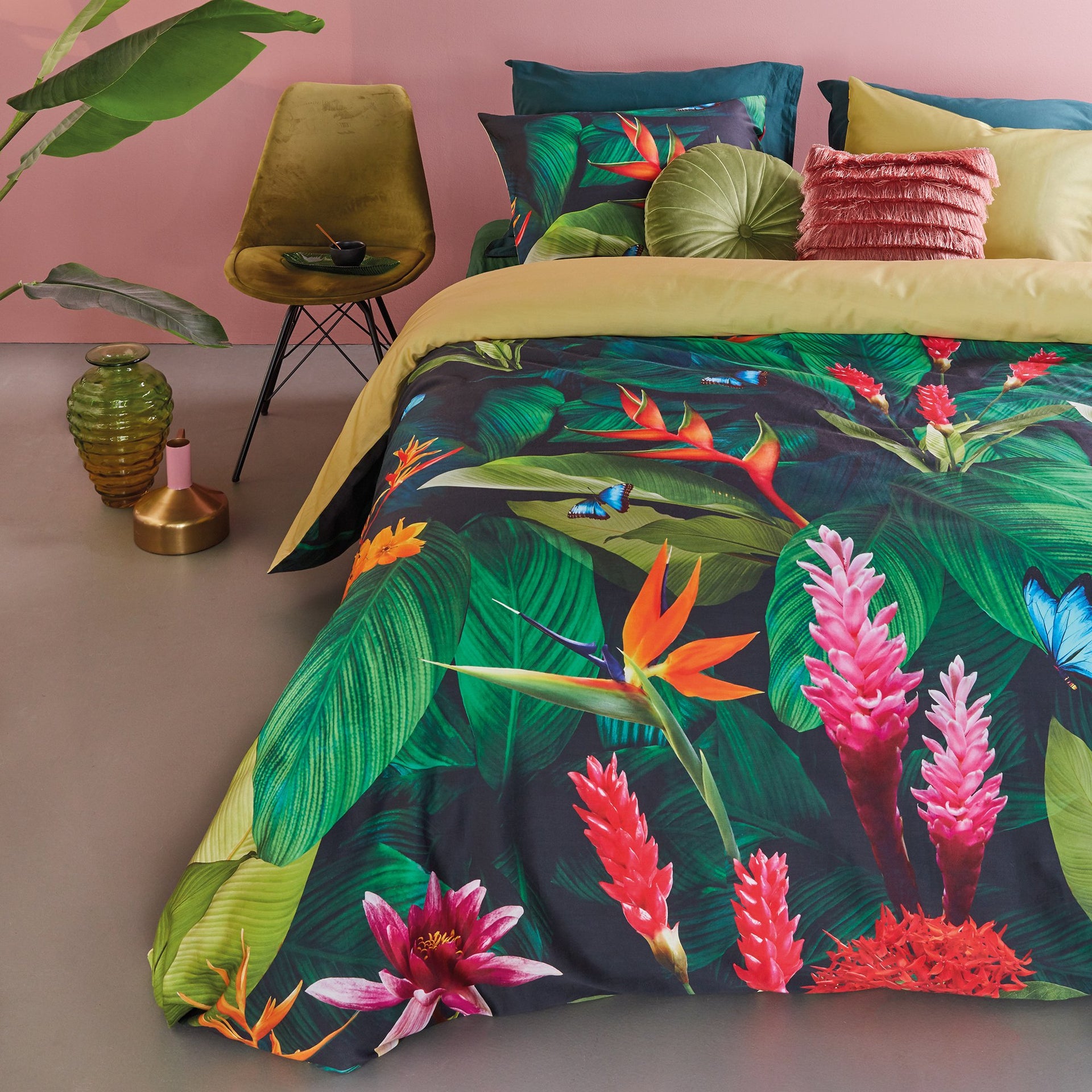 Bedding House Tropical Treasure Green Sateen Quilt Cover Set Bedding House