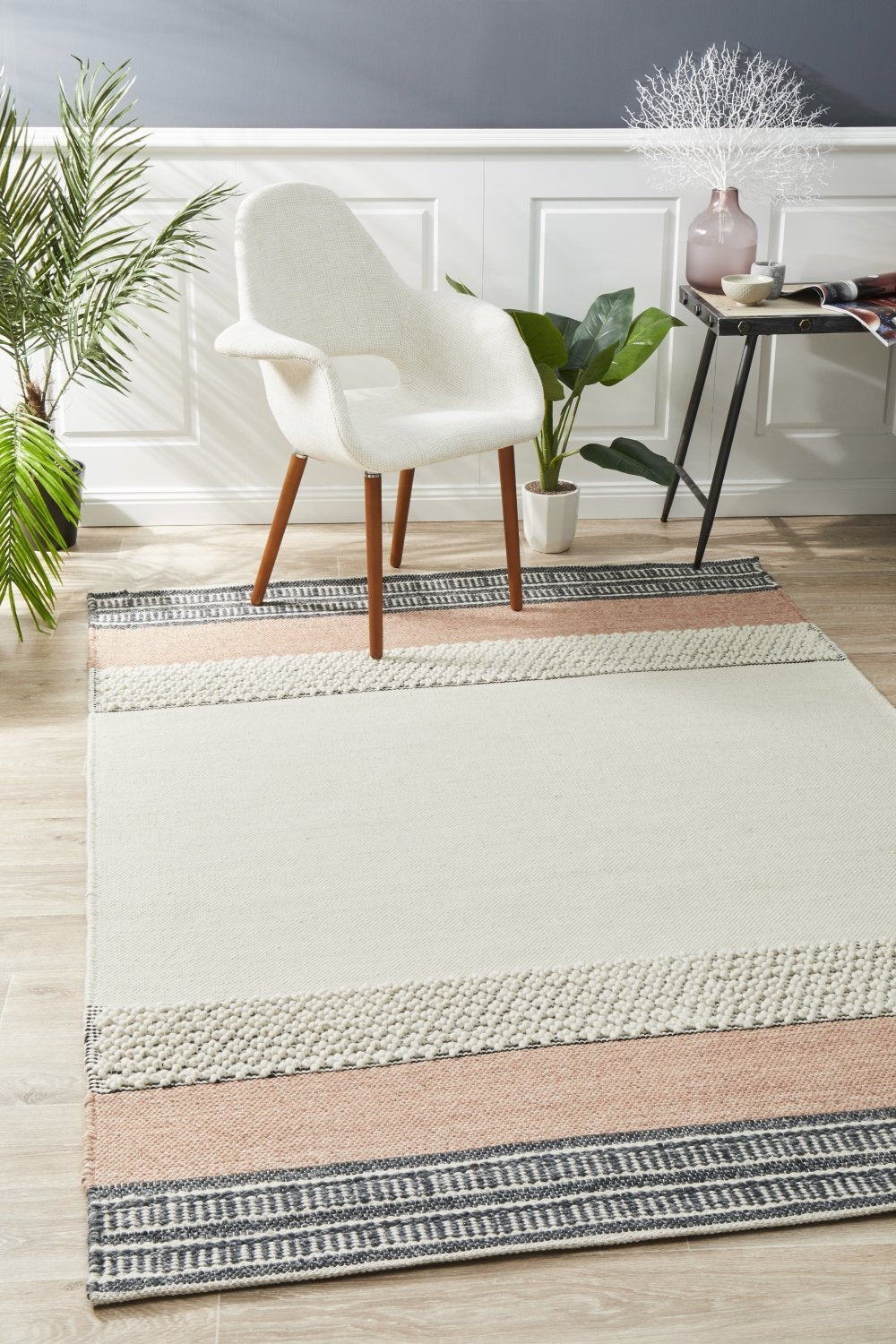Esha Textured Woven Rug White Peach Rug Culture