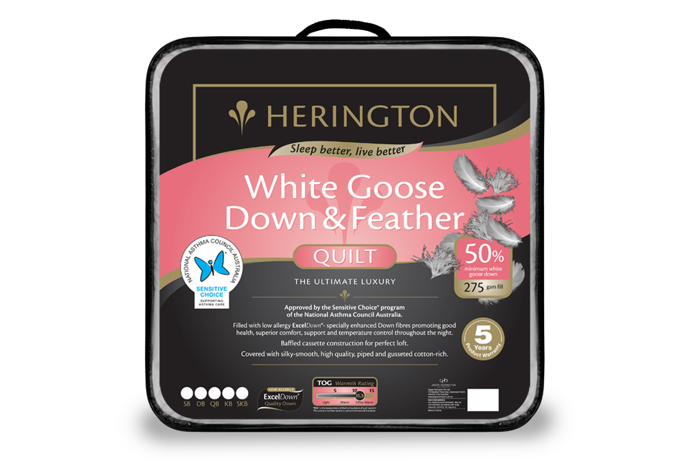 Herington White Goose Down & Feather 50 Quilt Herington