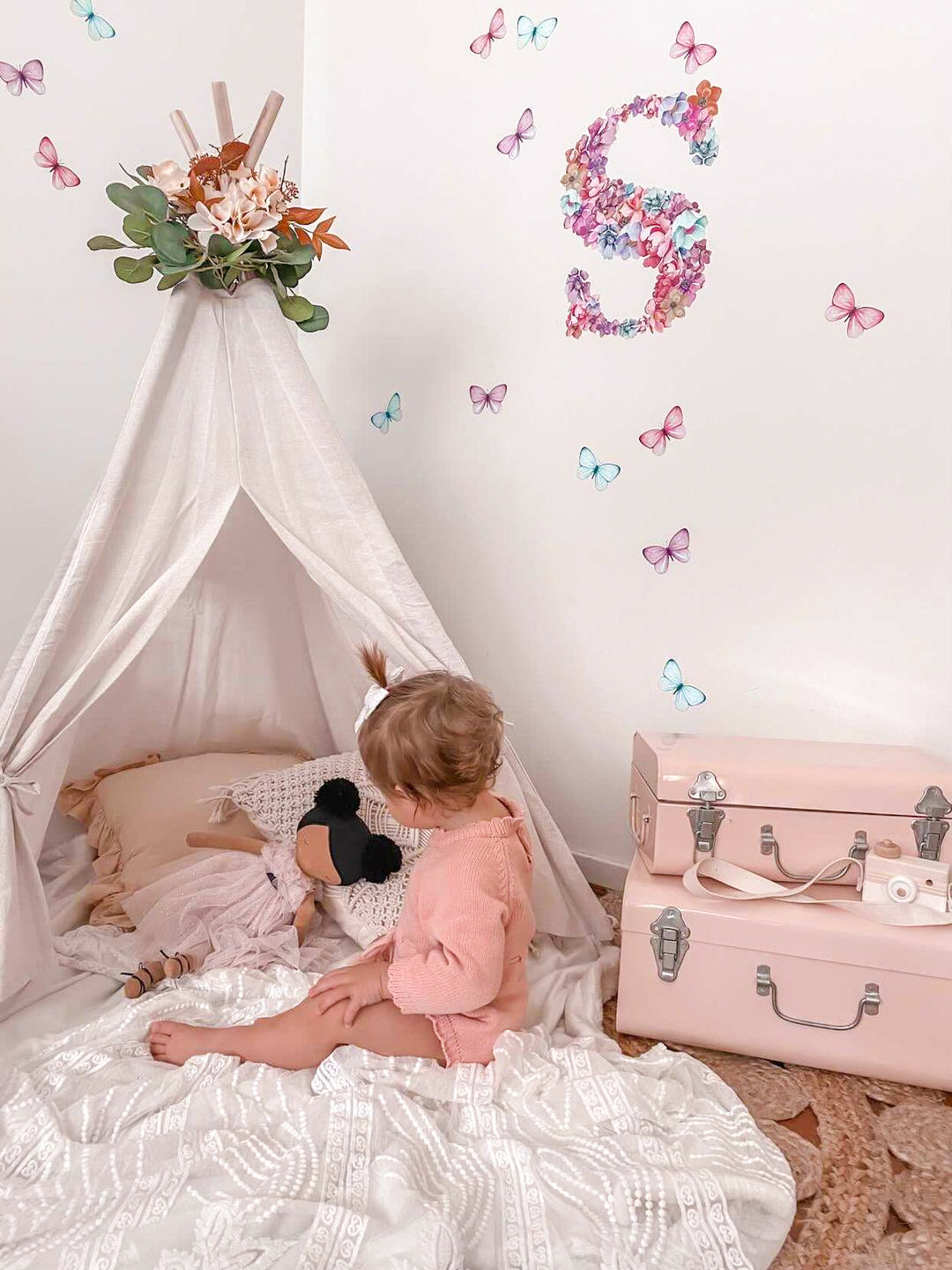 Multi Coloured Sprinkled Butterflies Polka Art Prints