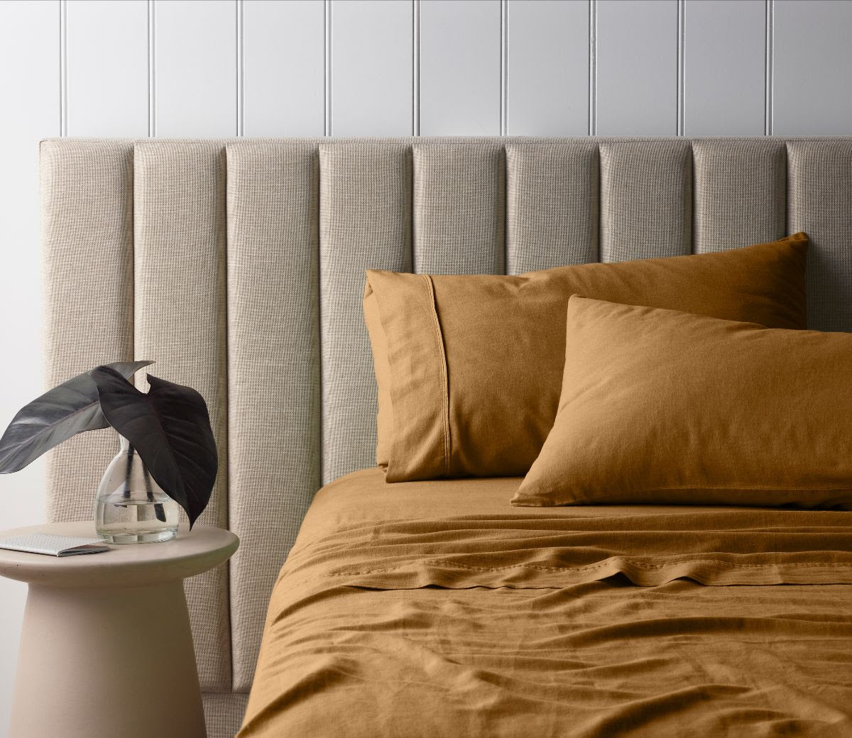 Vintage Design Ochre Vintage Washed Linen Cotton Blend Sheet Set Vintage Design