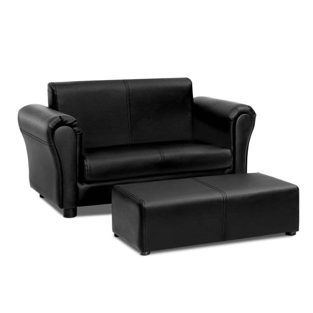 Kids Sofa Armchair Footstool Set Black Lounge Chair Children Lounge Couch Artiss