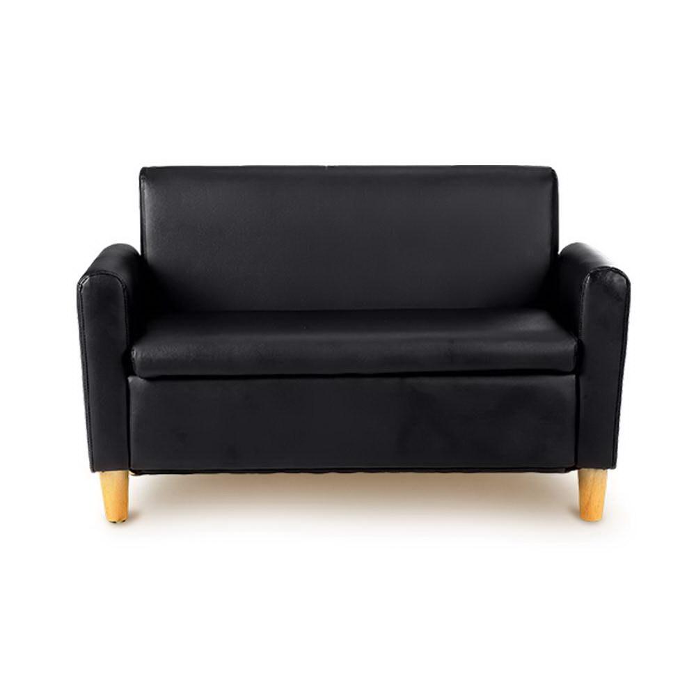 Kids Sofa Storage Armchair 2 Seater Black PU Leather Children Chair Couch Artiss