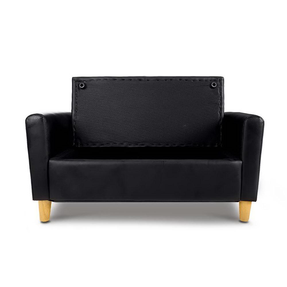 Kids Sofa Storage Armchair 2 Seater Black PU Leather Children Chair Couch Artiss