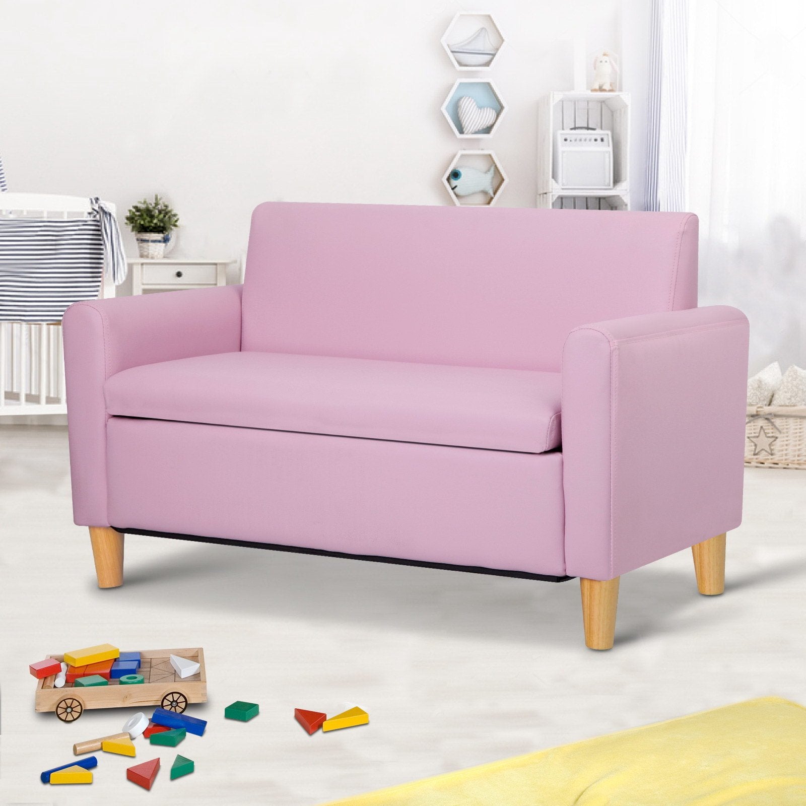 Kids Sofa Storage Armchair Lounge Pink PU Leather Children Chair Couch Artiss