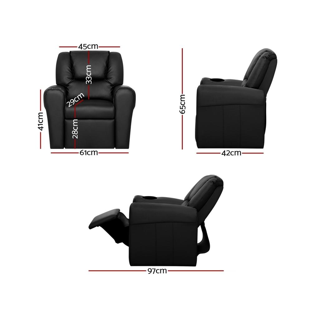 Kids Recliner Chair Black PU Leather Sofa Lounge Couch Children Armchair Artiss