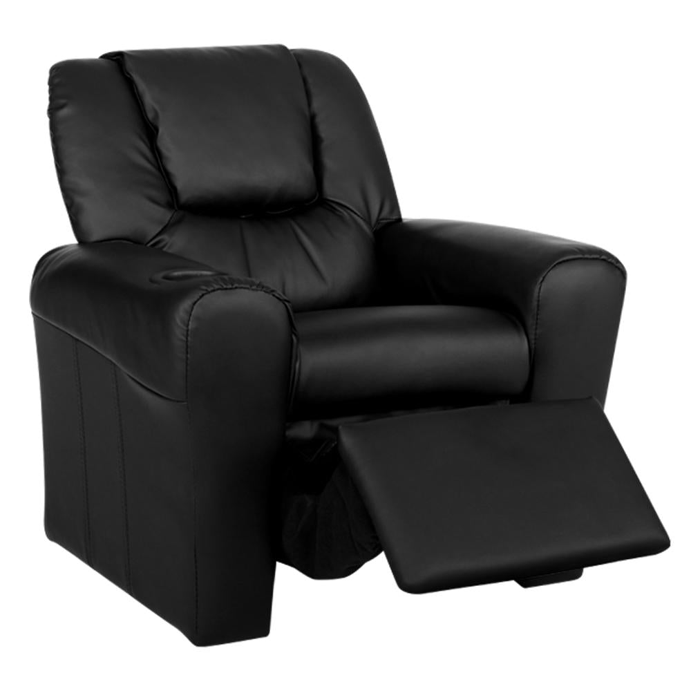 Kids Recliner Chair Black PU Leather Sofa Lounge Couch Children Armchair Artiss