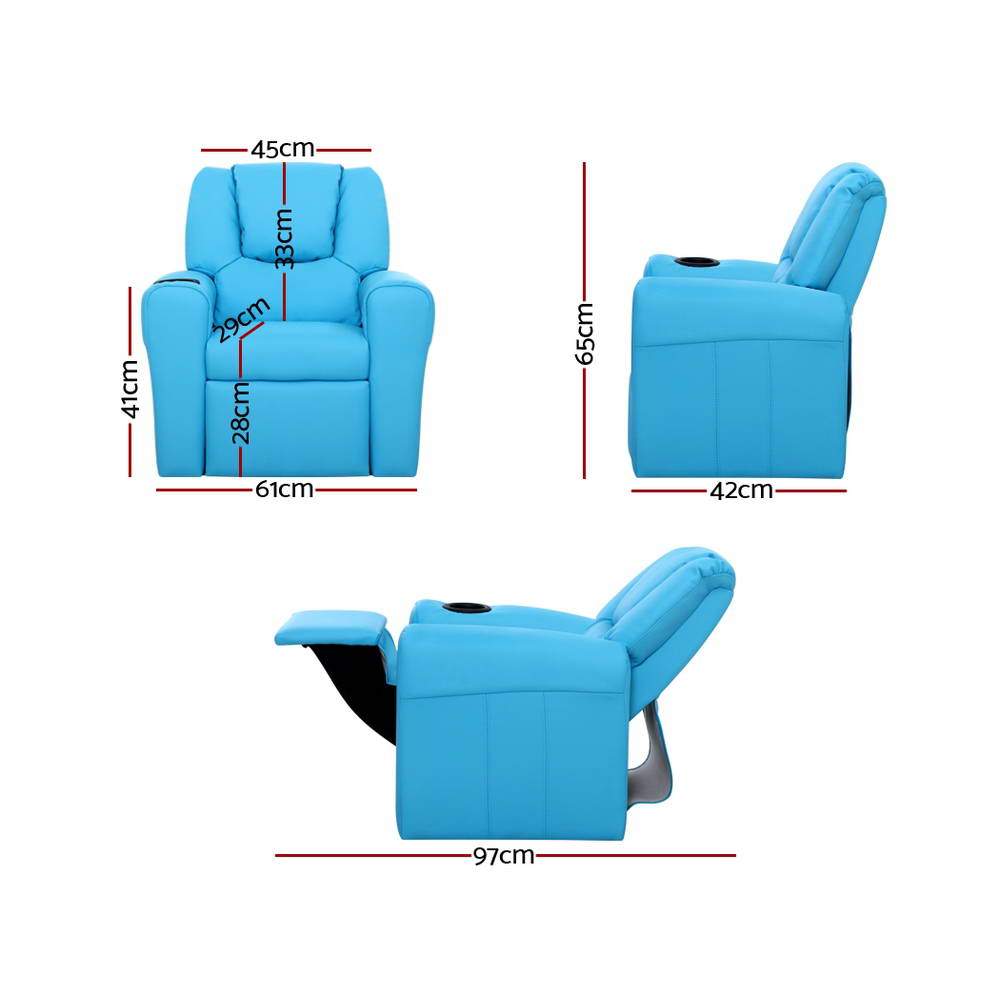 Kids Recliner Chair Blue PU Leather Sofa Lounge Couch Children Armchair Artiss