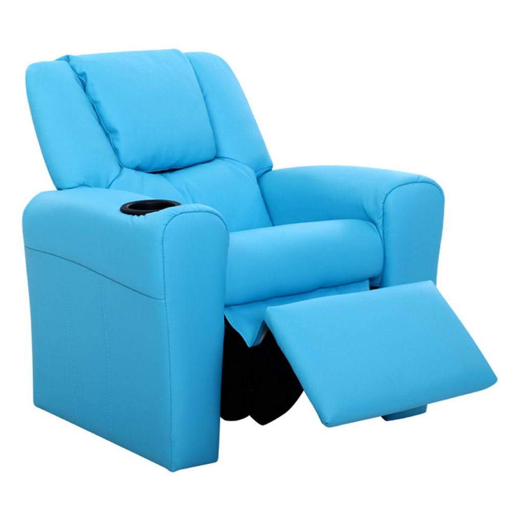 Kids Recliner Chair Blue PU Leather Sofa Lounge Couch Children Armchair Artiss