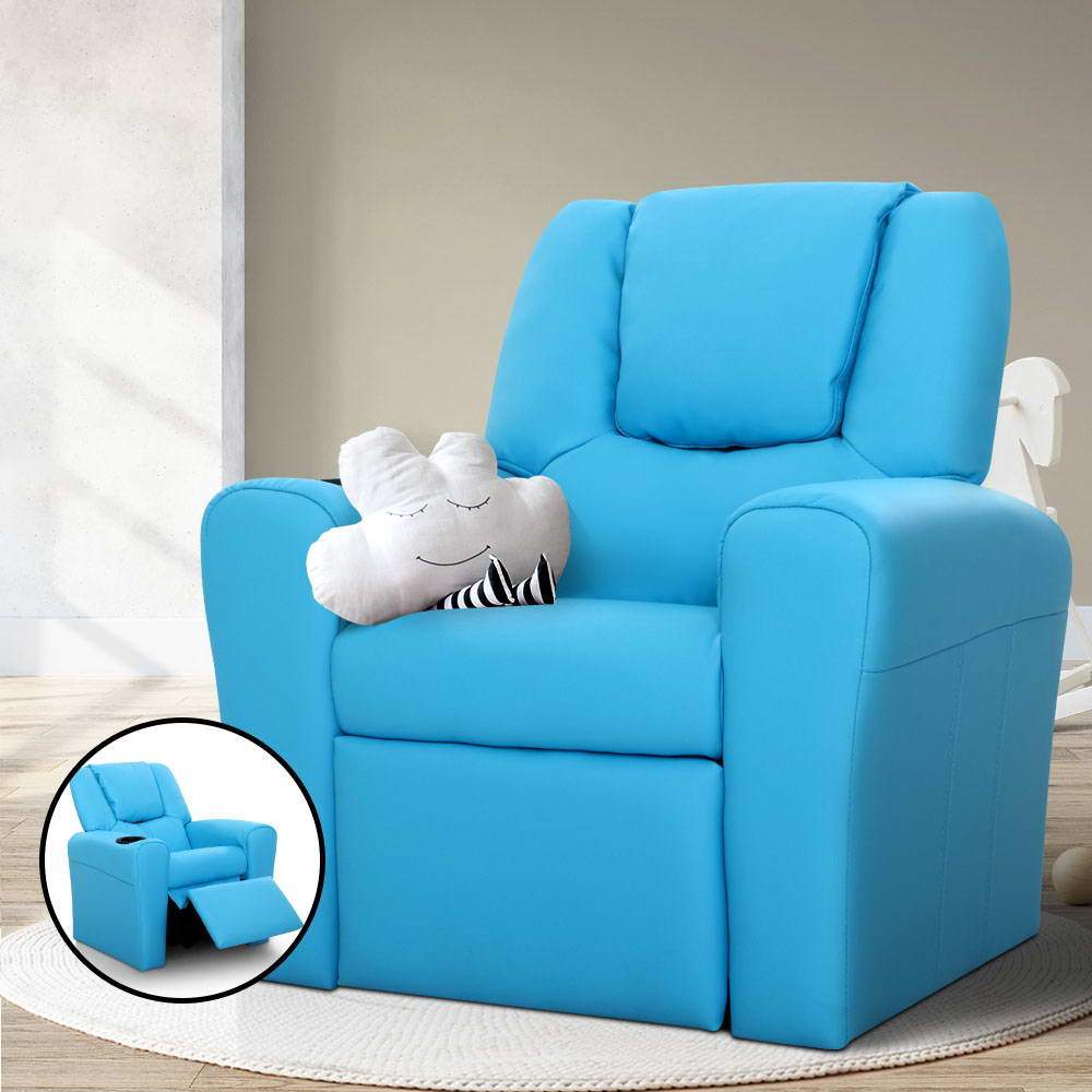 Kids Recliner Chair Blue PU Leather Sofa Lounge Couch Children Armchair Artiss