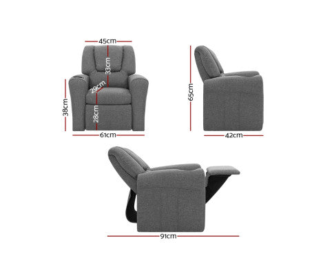 Kids Recliner Chair Grey Linen Soft Sofa Lounge Couch Children Armchair Artiss