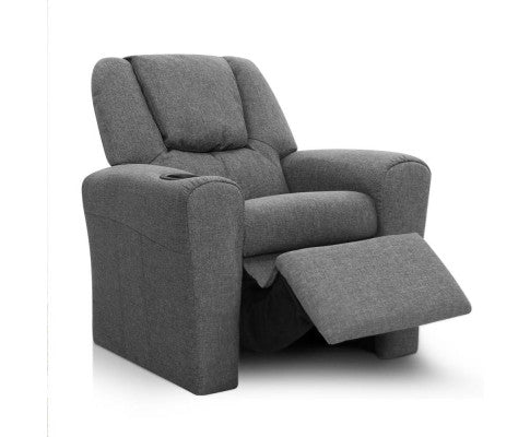 Kids Recliner Chair Grey Linen Soft Sofa Lounge Couch Children Armchair Artiss