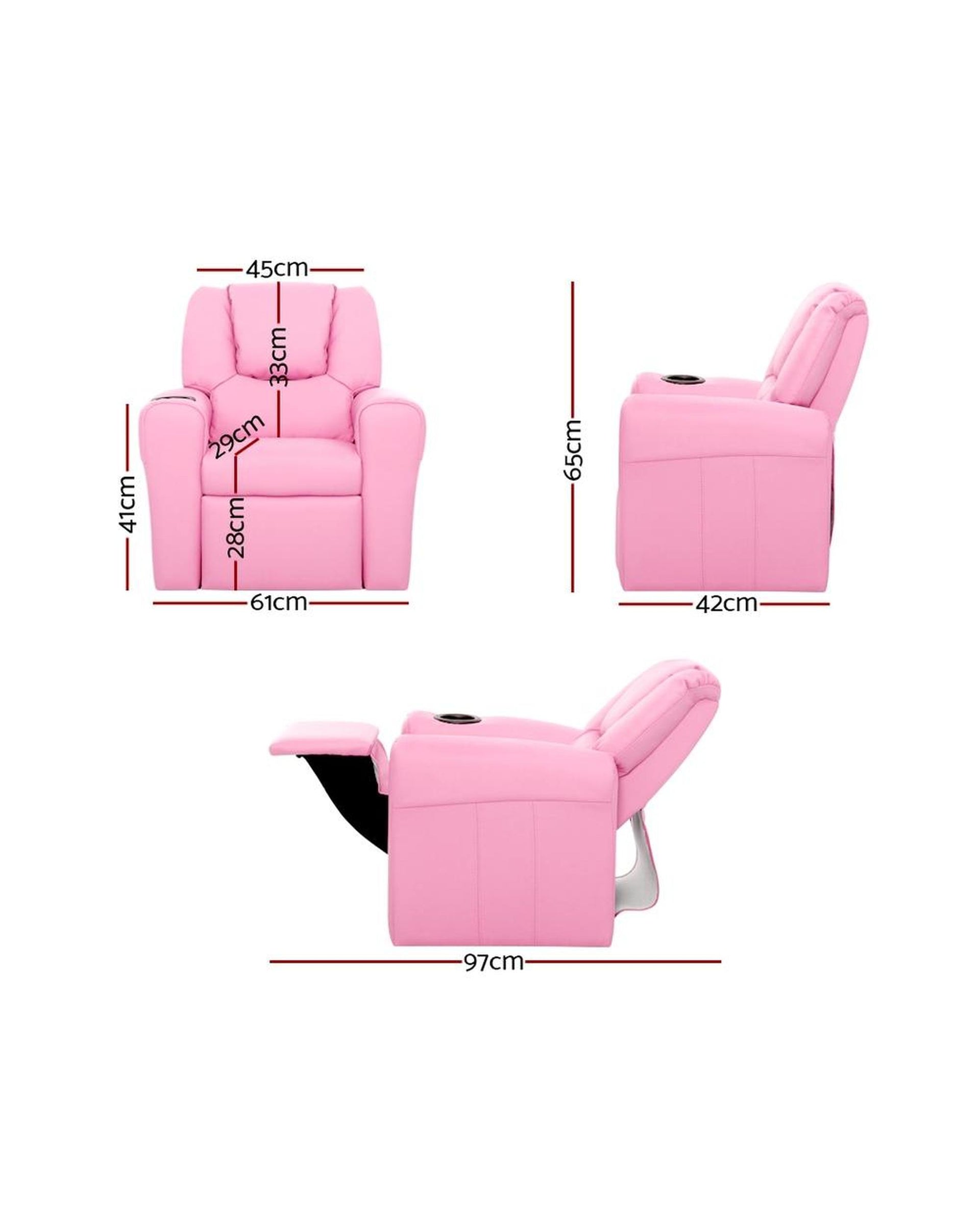 Kids Recliner Chair Pink PU Leather Sofa Lounge Couch Children Armchair Artiss