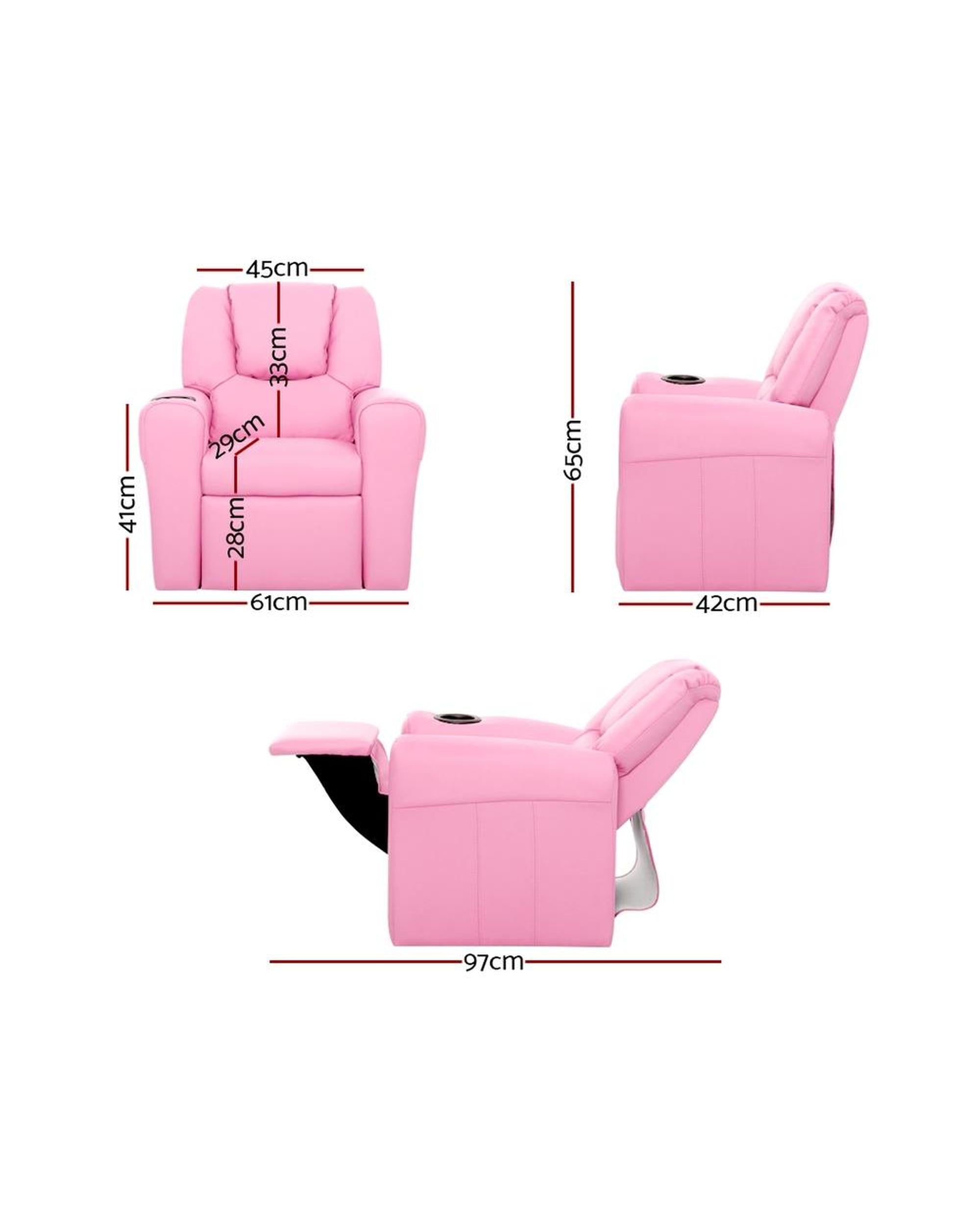 Kids Recliner Chair Pink PU Leather Sofa Lounge Couch Children Armchair Artiss