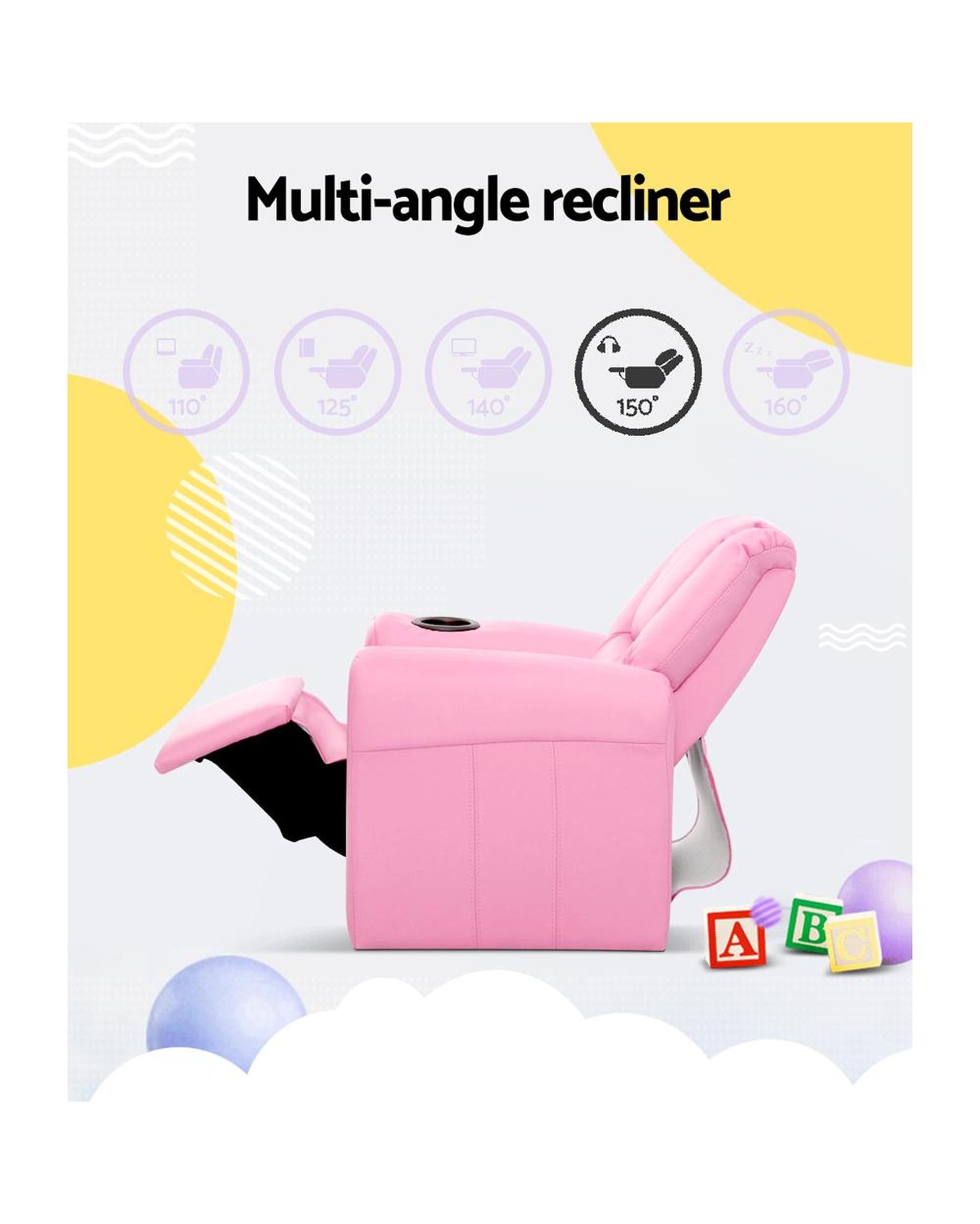 Kids Recliner Chair Pink PU Leather Sofa Lounge Couch Children Armchair Artiss