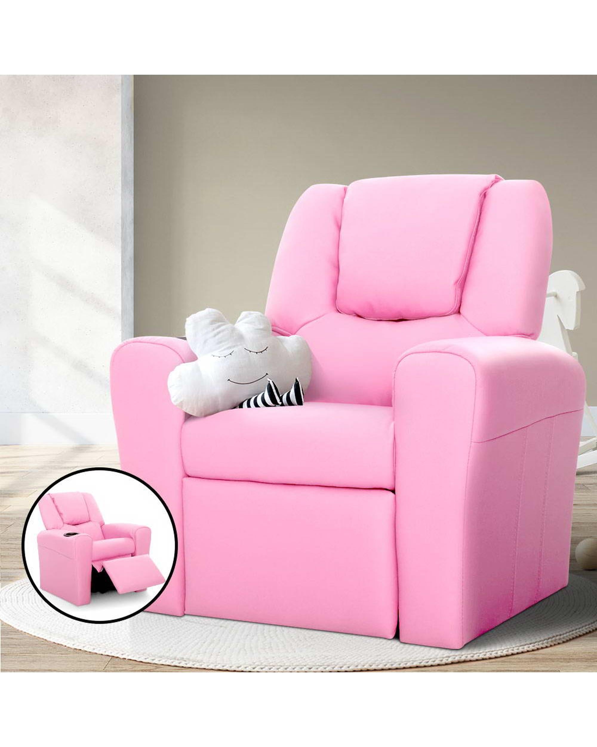 Kids Recliner Chair Pink PU Leather Sofa Lounge Couch Children Armchair Artiss